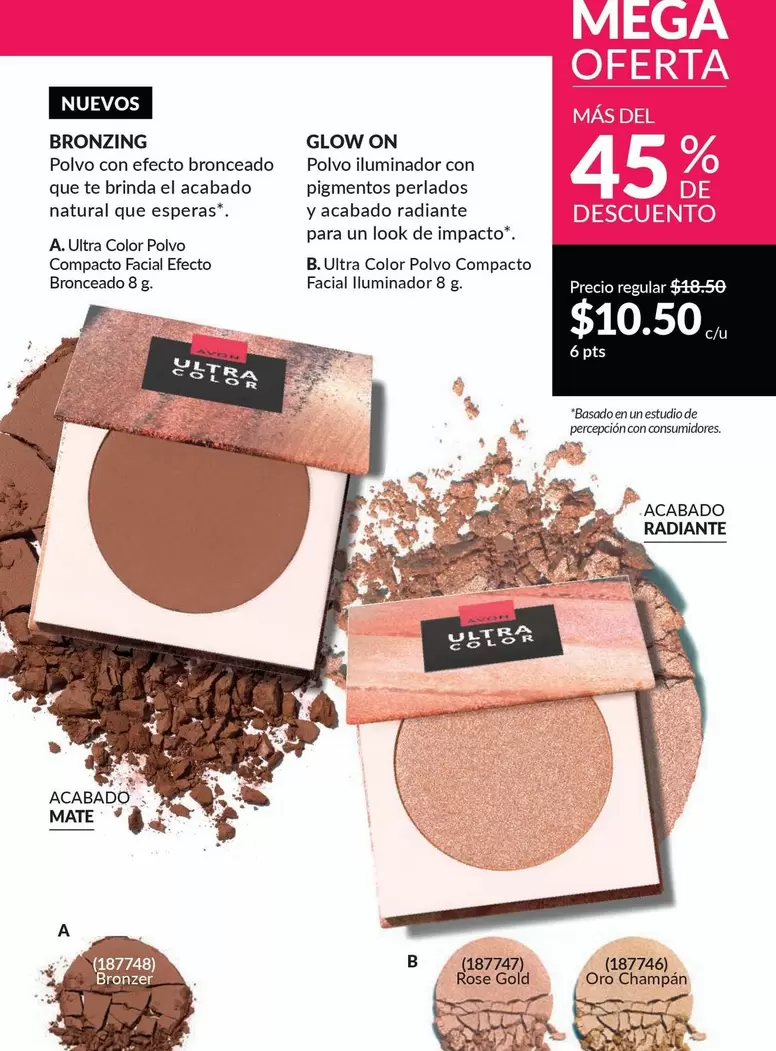 mate - BRONZING (A) + GLOW ON (B) Polvo Iluminador Compacto / Compacto Facial