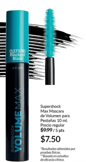 Avon - Supershock Max Mascara de Volumen para Pestañas (127370) Blackest Black