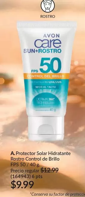 Avon - Protector Solar Hidratante Rostro Control de Brillo FPS 50 / 40 g