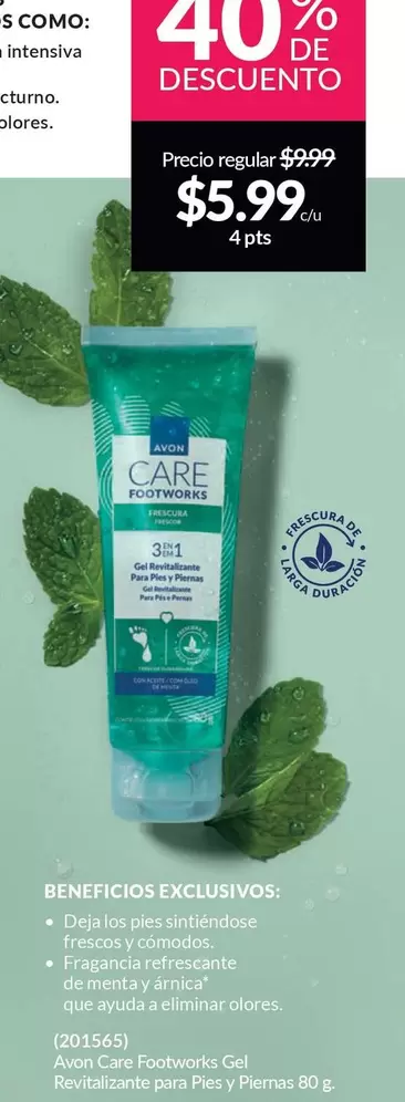 Avon - Footworks 3 en 1 Gel Refrescante para Pies y Piernas
