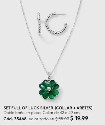 SET FULL OF LUCK SILVER (COLLAR + ARETES) Cód. 35468