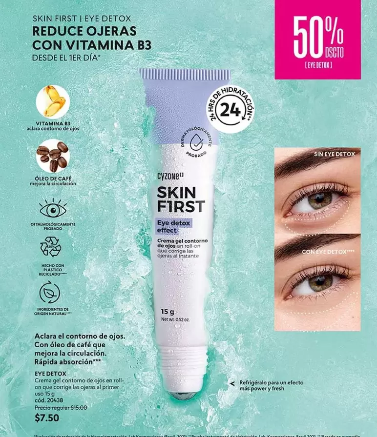 SKIN FIRST EYE DETOX REDUCE OJERAS CON VITAMINA B3