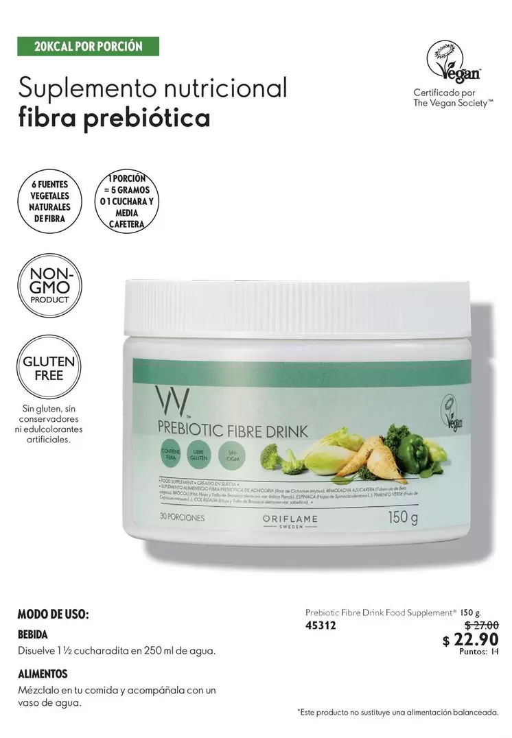 Oriflame - Suplemento nutricional fibra prebiótica