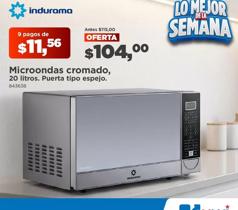 Indurama - Microondas cromado, 20 litros. Puerta tipo espejo.
