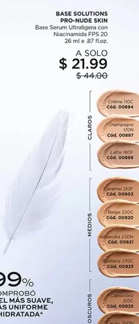 BASE SOLUTIONS PRO-NUDE SKIN Base Serum Ultraligero con Niacinamida FPS 20