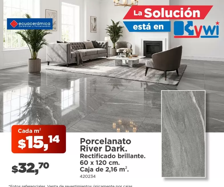 Porcelanato River Dark Rectificado brillante