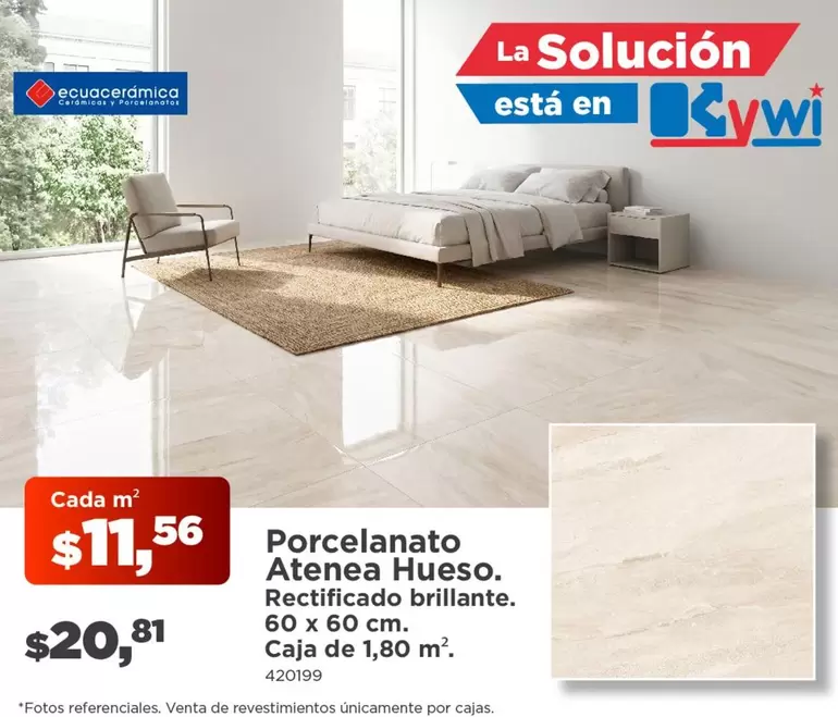 Porcelanato Atenea Hueso. Rectificado brillante.