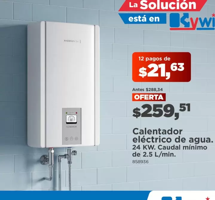 Calentador eléctrico de agua. 24 KW. Caudal mínimo de 2.5 L/min. 858936
