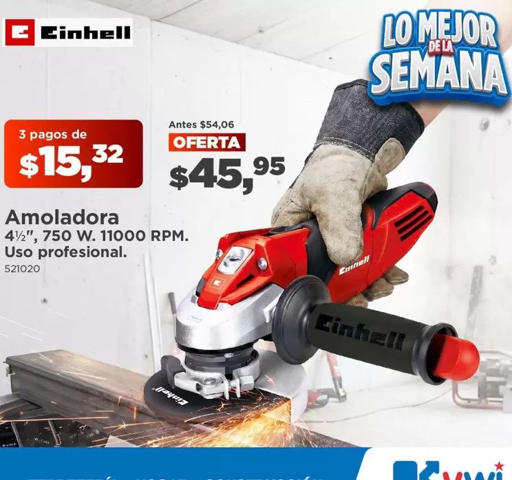 Amoladora 4 1/2", 750 W. 11000 RPM. Uso profesional. 521020