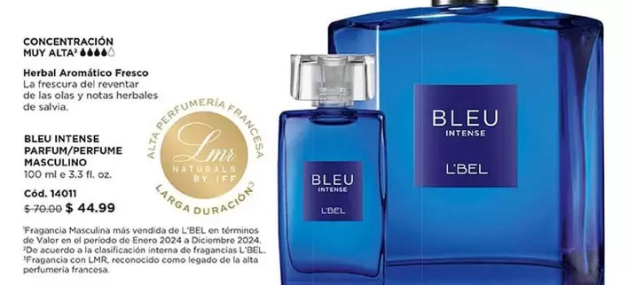 L'bel - BLEU INTENSE PARFUM/PERFUME MASCULINO 100 ml 3.3 fl. oz. Cód. 14011