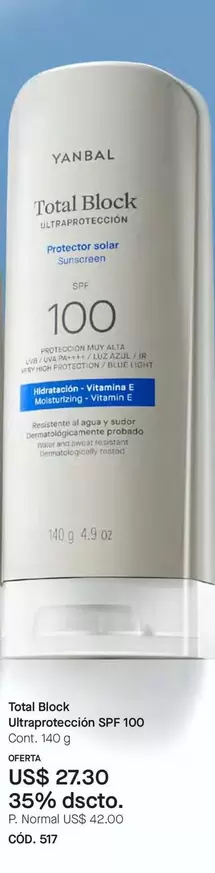 Yanbal - Total Block Ultraprotección SPF 100