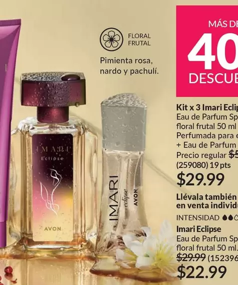 Avon - Kit x 3 Imari Eclipse Eau de Parfum Spray floral frutal 50 ml + Perfumed body lotion 50 ml + Eau de Parfum Spray 50 ml