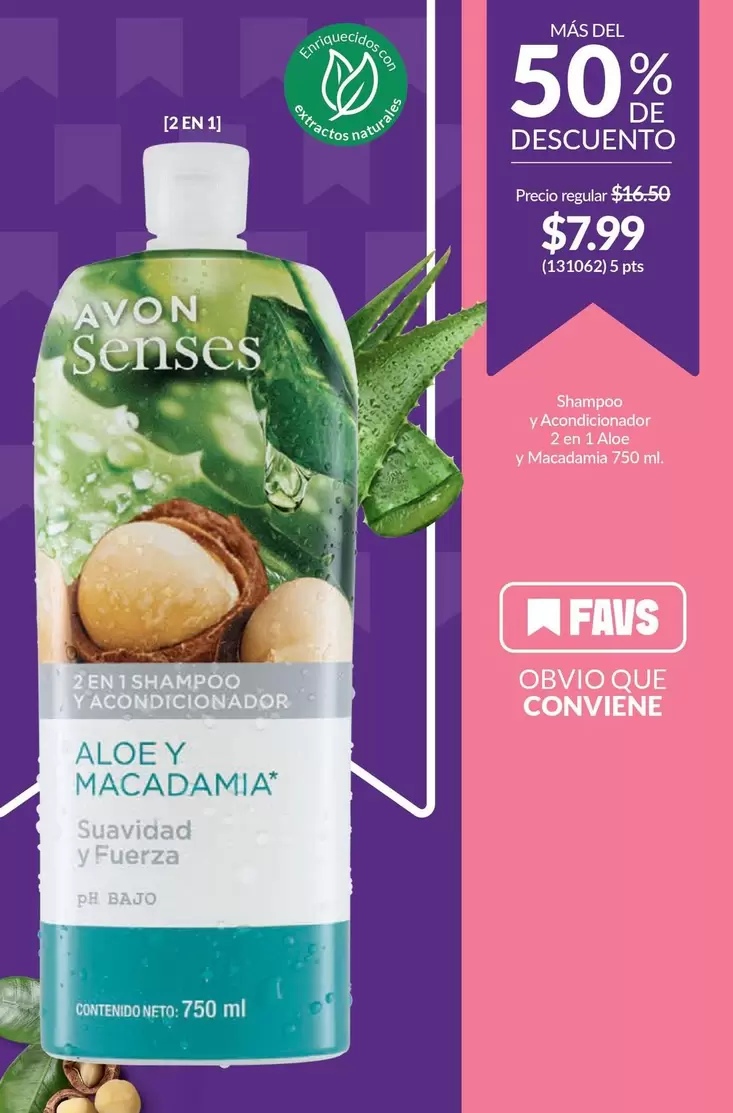 Avon - 3 EN 1 SHAMPOO Y ACONDICIONADOR ALOE Y MACADAMIA