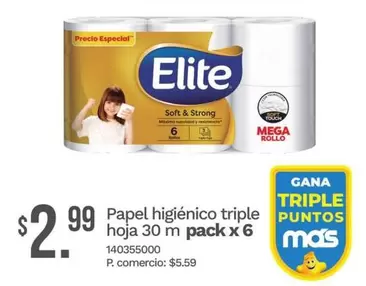 Papel higi3enico triple hoja 30 m pack x 6