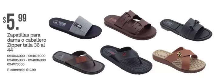 Zapatillas para dama o caballero Zipper talla 36 al 44