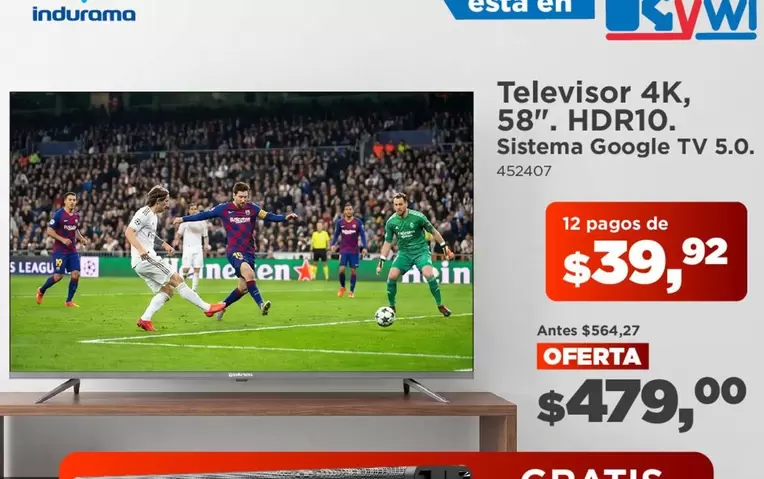 Indurama - Televisor 4K, 58". HDR10. Sistema Google TV 5.0. 453407
