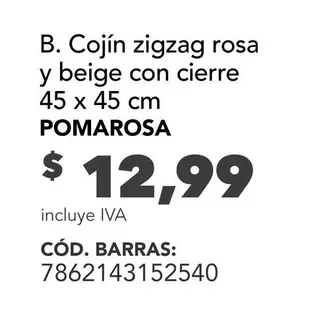 Rosa - B. Cojín zigzag rosa y beige con cierre 45 x 45 cm
