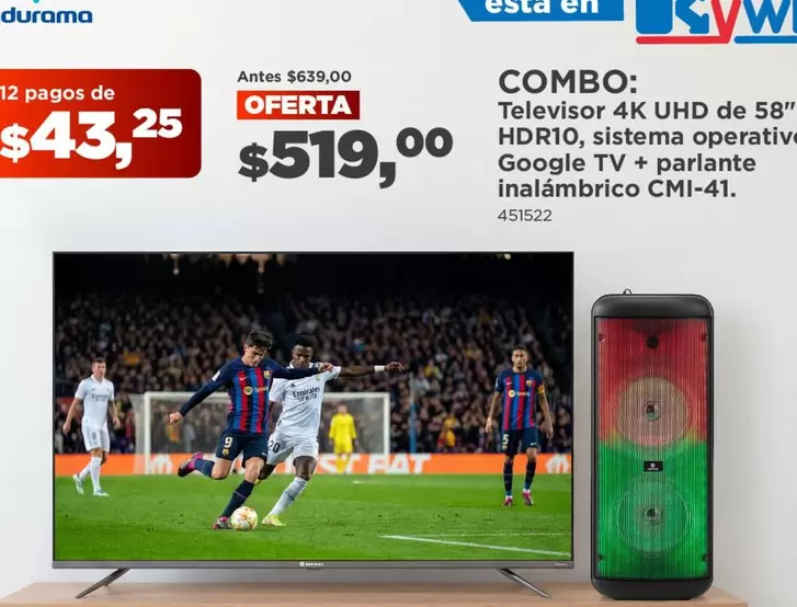 Sistema - Televisor 4K UHD de 58" HDR10, sistema operativo Google TV + parlante inalámbrico CMI-41. 451522