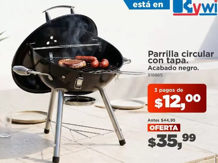 Negro - Parrilla circular con tapa. Acabado negro.