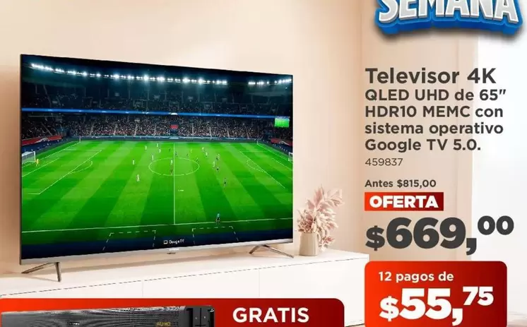 Sistema - Televisor 4K QLED UHD de 65" HDR10 MEMC con sistema operativo Google TV 5.0. 459837