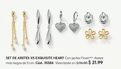 Finart - SET DE ARETES X5 EXQUISITE HEART Cód. 35386