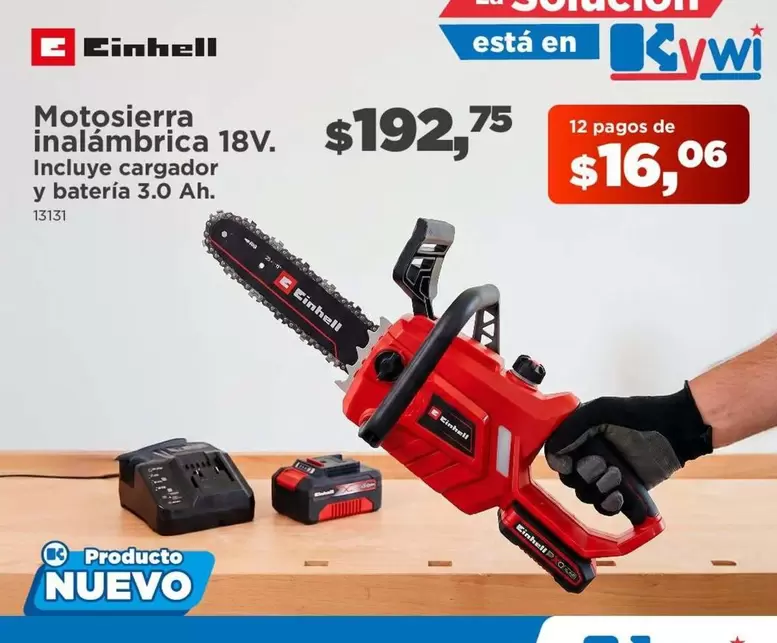 Motosierra inalámbrica 18V. Incluye cargador y batería 3.0 Ah.