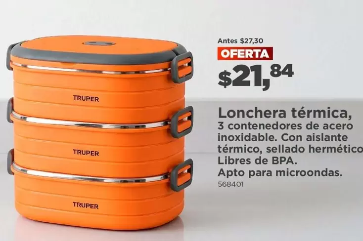 Lonchera térmica, 3 contenedores de acero inoxidable