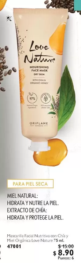 Oriflame - Miel Natural - Hidrata y Nutre la Piel. Extracto de Chía: Hidrata y Protege la Piel
