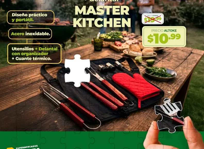 MASTER KITCHEN Utensilios + Delantal con organizador + Guante térmico