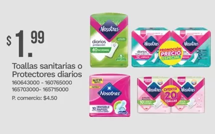 Toallas sanitarias o Protectores diarios 160643000 - 160765000 165703000 - 165715000