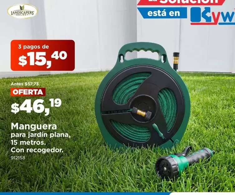 Manguera para jardin plana, 15 metros. Con recogedor.