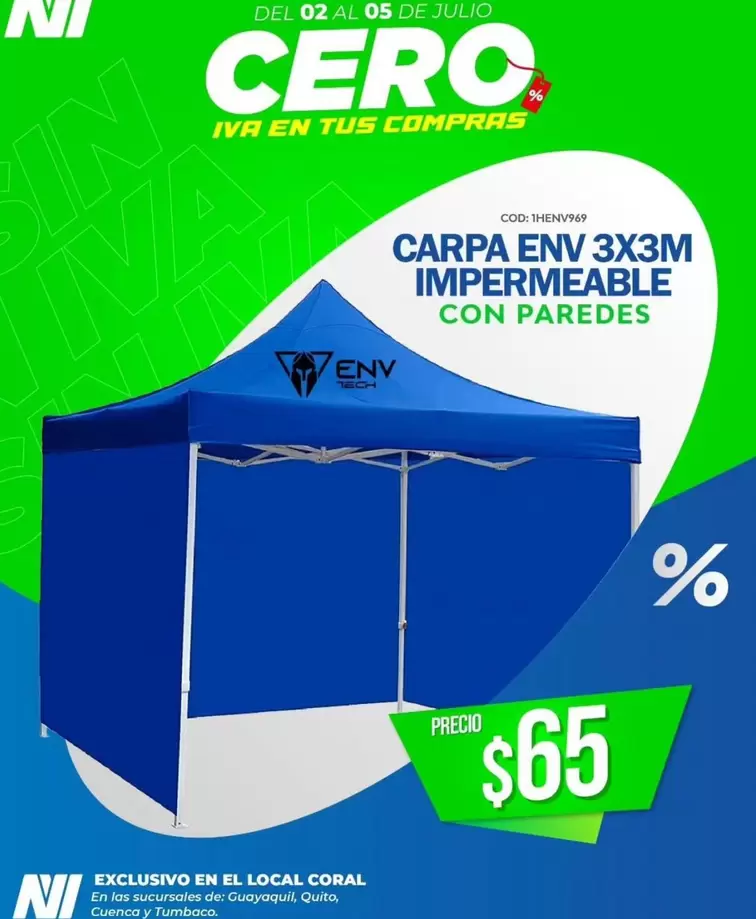 CARPA ENV 3X3M IMPERMEABLE CON PAREDES