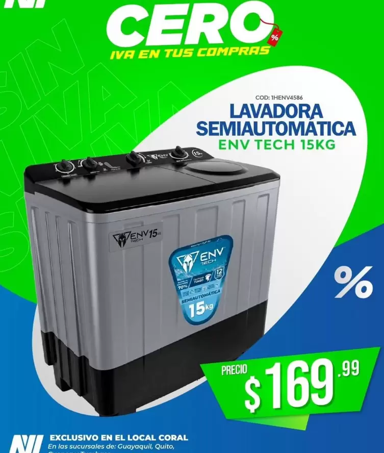 LAVADORA SEMIAUTOMATICA ENV TECH 15KG