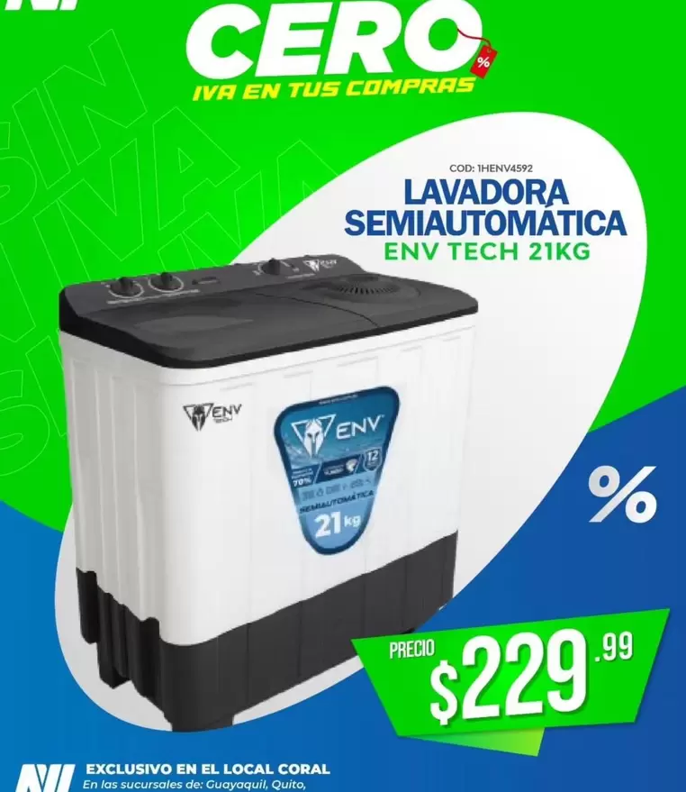 LAVADORA SEMIAUTOMATICA ENV TECH 21KG