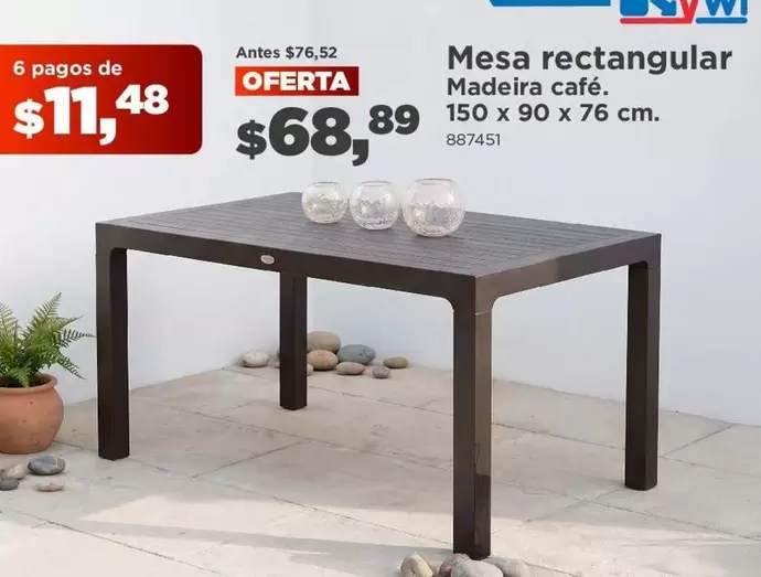 Mesa rectangular Madeira café. 150 x 90 x 76 cm. 887451