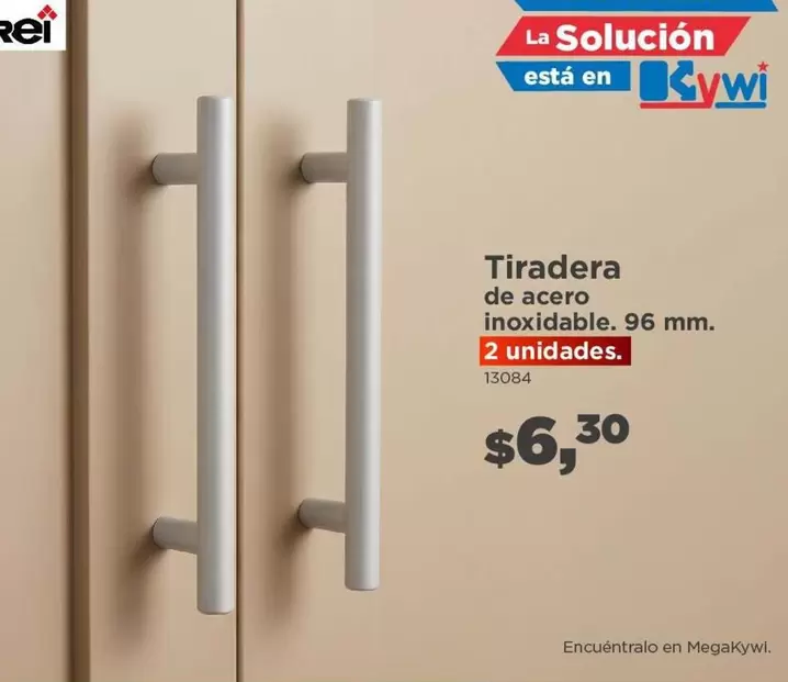 Tiradera de acero inoxidable. 96 mm.