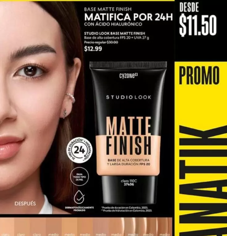 Colombia - BASE MATTE FINISH MATIFICA POR 24H CON ÁCIDO HIALURÓNICO