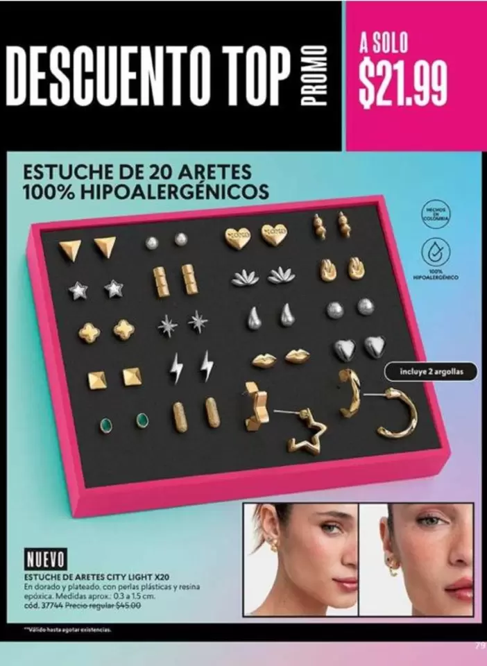 Colombia - Estuche de 20 aretes 100% hipoalergénicos