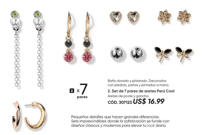 cool - Set de 7 pares de aretes Perú Cool