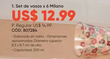 Set de vasos x 6 Milano CÓD. 807284