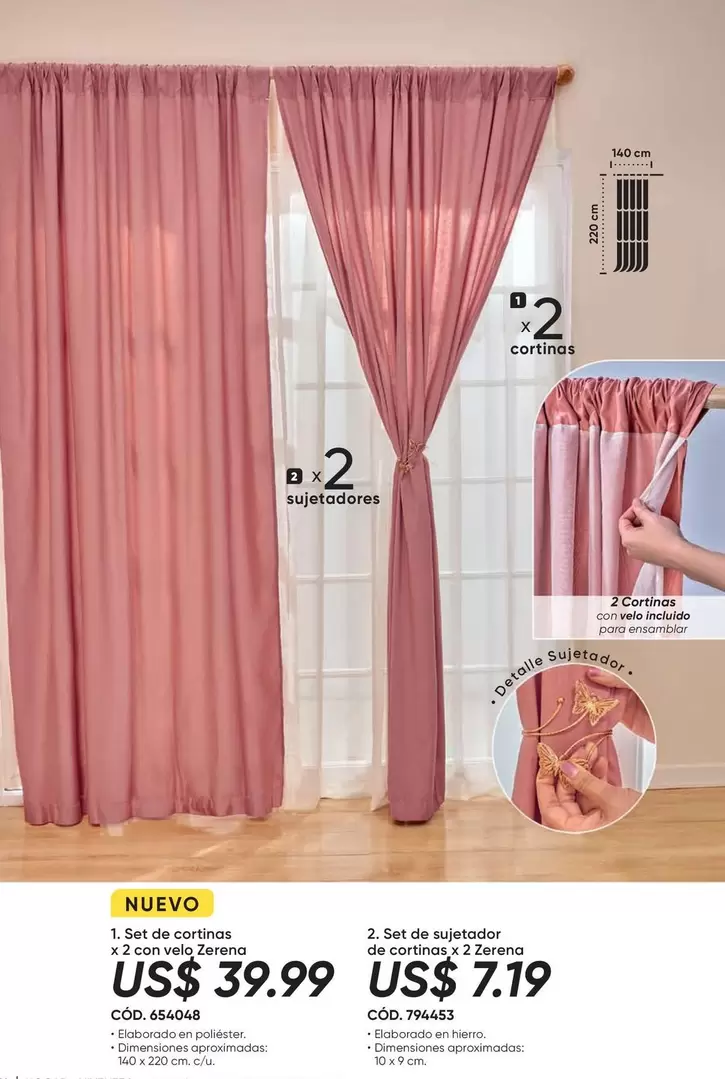 Set de cortinas + 2 sujetadores