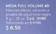 Negro - MEGA FULL VOLUME 4D Máscara efecto volumen a prueba de agua tono negro 8 g / 28 oz. Cód. 10189