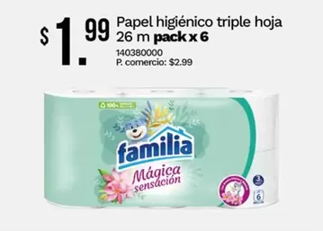 Familia - Papel higi
uevo triple hoja 26 m pack x 6 140380000