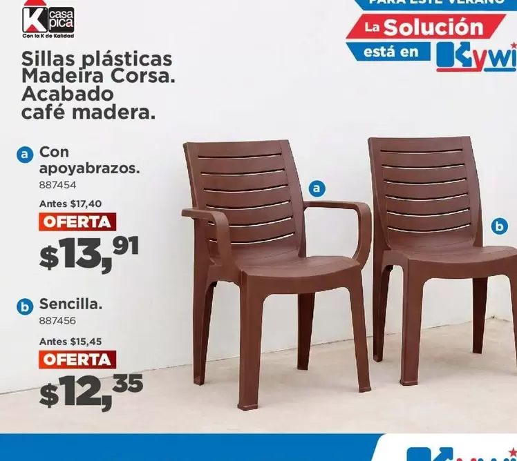 Sillas plásticas Madeira Corsa. Acabado café madera.