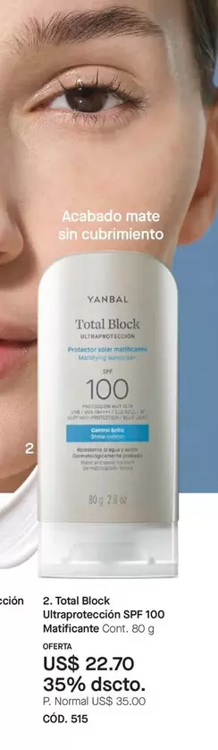 mate - Total Block Ultraprotección SPF 100 Matificante