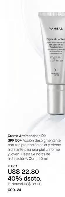 Yanbal - Crema Antimanchas Dia SPF 50+