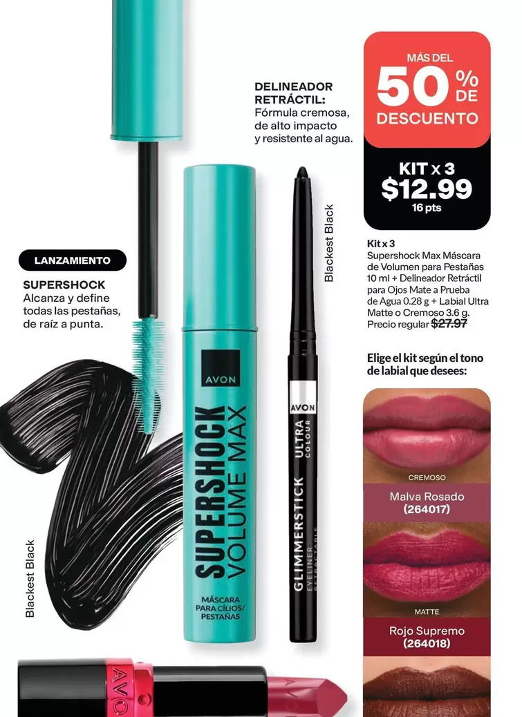 Avon - Supershock Volume Max + Delineador Retráctil (Kit x 3)