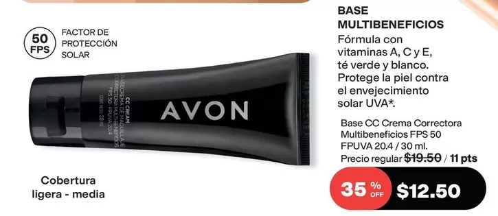 Avon - BASE MULTIBENEFICIOS Crema Correctora Multibeneficios FPS 50 MUY UVA