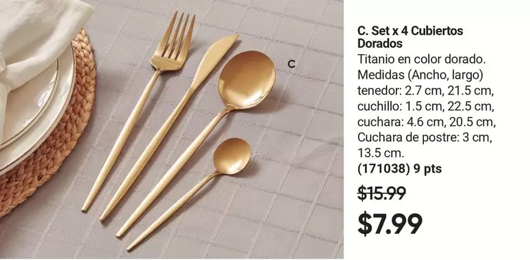 Set x 4 Cubiertos Dorados