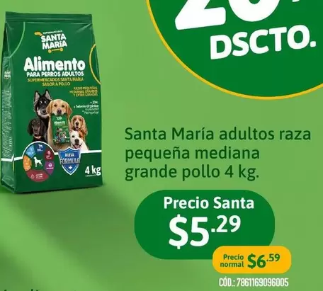 Santa Maria - Alimento para perros adultos raza pequeña mediana grande pollo
